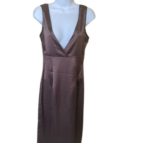 Brown Bronze Satin Dress Size Small - Picture 2 of 4